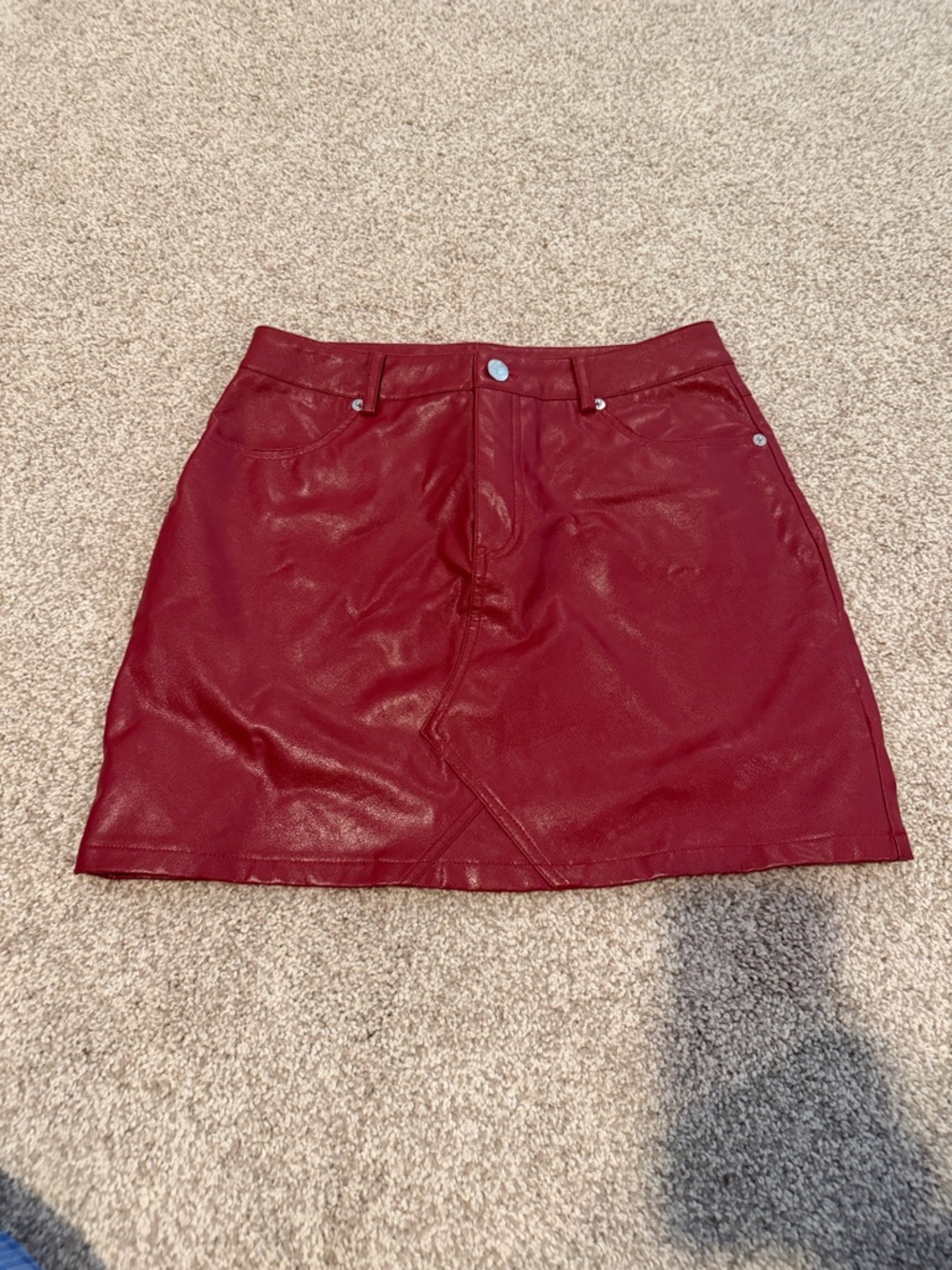 fab'rik Burgundy Faux Leather Mini Skirt